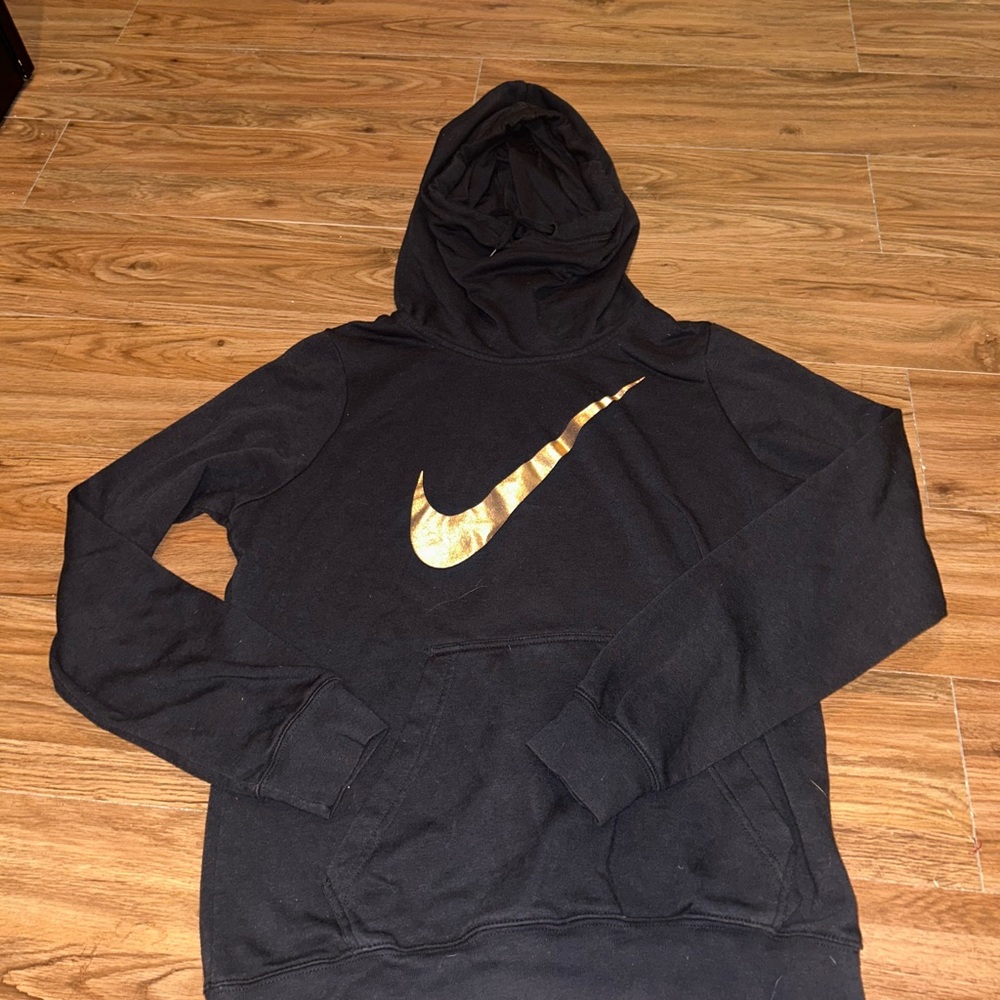 Black nike hoodie with gold logo size large
